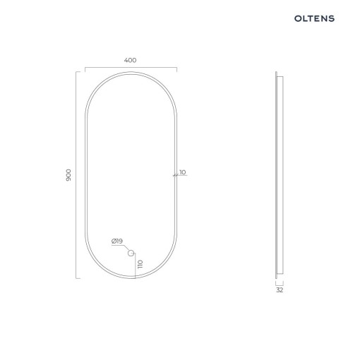 Oltens Nordlis lustro 40x90 cm owalne z oświetleniem od tyłu z matą grzewczą miedź szczotkowana 64113610