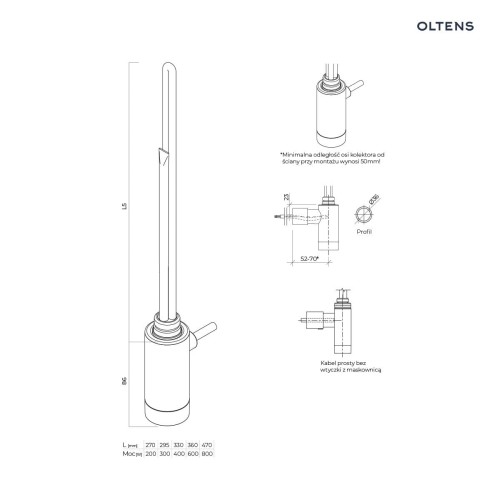Oltens Varmare Jarn grzałka elektryczna 400 W miedź szczotkowana 55922610