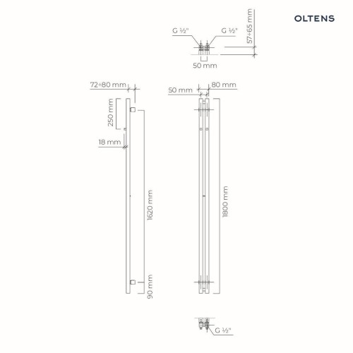 Oltens Stang (S) grzejnik łazienkowy 180x8 cm biały 55023000