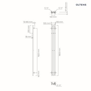 Oltens Stang (S) grzejnik łazienkowy 180x13 cm czarny mat 55024300