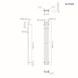 Oltens Stang (S) grzejnik łazienkowy 180x18 cm czarny mat 55025300