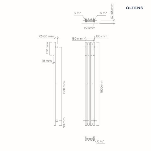 Oltens Stang (S) grzejnik łazienkowy 180x18 cm czarny mat 55025300