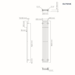 Oltens Stang (S) grzejnik łazienkowy 180x23 cm czarny mat 55026300