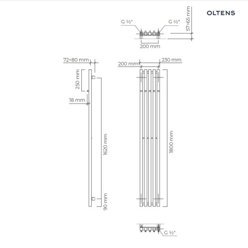 Oltens Stang (S) grzejnik łazienkowy 180x28 cm biały 55027000