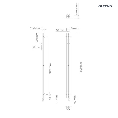 Oltens Stang (E) (S) grzejnik łazienkowy 180x8 cm czarny mat 55123300