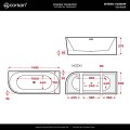 Wanna narożna INTERO V230MPCH 150 cm Montaż prawostronny Przelew szczelinowy Korek klik klak Chrom