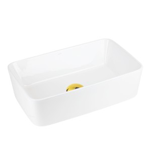 Umywalka nablatowa Ango prostokątna 480x295x135 mm z korkiem złotym