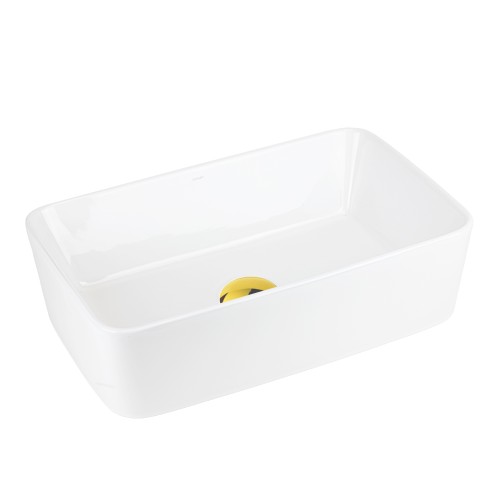 Umywalka nablatowa Ango prostokątna 480x295x135 mm z korkiem złotym