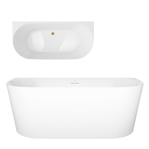 Wanna przyścienna MONO V029XLSBGL Slim 170 cm Przelew szczelinowy Korek klik klak Złoto Szczotkowane