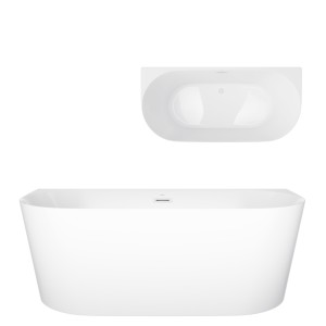 Wanna przyścienna MONO E029LSWH Slim 160 cm Korek klik klak Biały