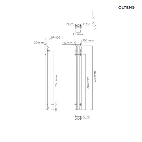 Oltens Stang grzejnik łazienkowy dekoracyjny 150x15 cm miedź szczotkowana 55019610