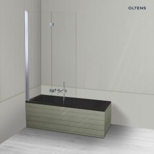 Oltens Langfoss Sela zestaw wanna prostokątna 140x70 cm akrylowa czarny mat z parawanem nawannowym 115 cm 2-częściowy chrom 18000300