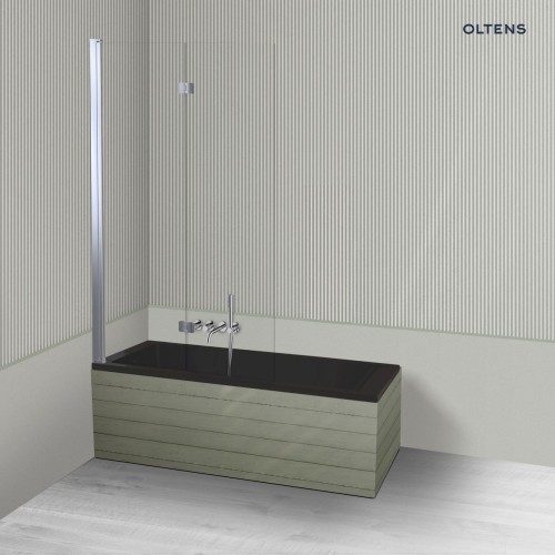 Oltens Langfoss Sela zestaw wanna prostokątna 140x70 cm akrylowa czarny mat z parawanem nawannowym 115 cm 2-częściowy chrom 18000300