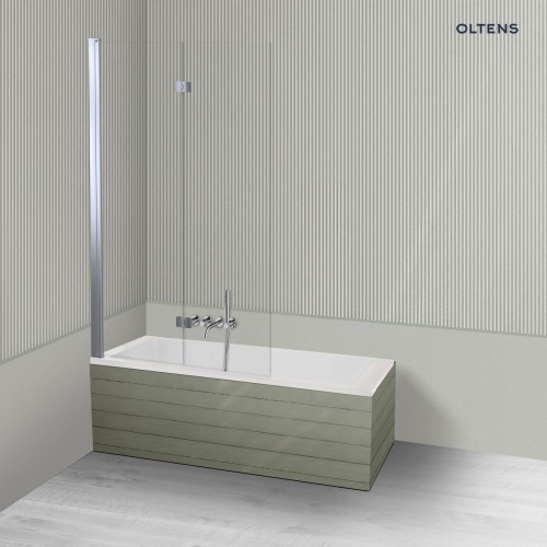 Oltens Langfoss Sela zestaw wanna prostokątna 140x70 cm akrylowa biały mat z parawanem nawannowym 115 cm 2-częściowy chrom 18000900