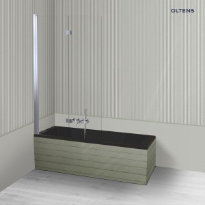 Oltens Langfoss Sela zestaw wanna prostokątna 150x70 cm akrylowa czarny mat z parawanem nawannowym 115 cm 2-częściowy chrom 18001300