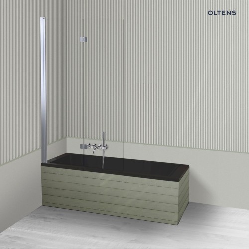 Oltens Langfoss Sela zestaw wanna prostokątna 150x70 cm akrylowa czarny mat z parawanem nawannowym 115 cm 2-częściowy chrom 18001300