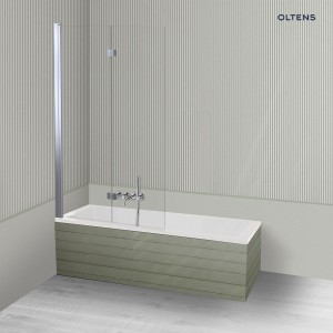 Oltens Langfoss Sela zestaw wanna prostokątna 160x70 cm akrylowa biała z parawanem nawannowym 115 cm 2-częściowy chrom 18002000