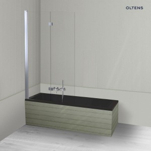 Oltens Langfoss Sela zestaw wanna prostokątna 160x70 cm akrylowa czarny mat z parawanem nawannowym 115 cm 2-częściowy chrom 18002300