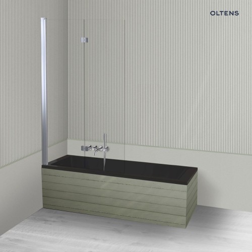 Oltens Langfoss Sela zestaw wanna prostokątna 160x70 cm akrylowa czarny mat z parawanem nawannowym 115 cm 2-częściowy chrom 18002300