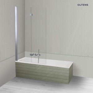 Oltens Langfoss Sela zestaw wanna prostokątna 160x70 cm akrylowa biały mat z parawanem nawannowym 115 cm 2-częściowy chrom 18002900