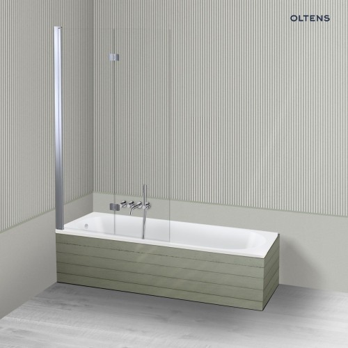 Oltens Lykke Sela zestaw wanna prostokątna 170x75 cm akrylowa biała z parawanem nawannowym 115 cm 2-częściowy chrom 18013000