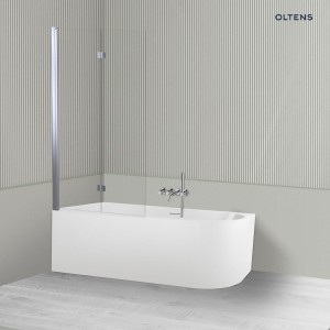 Oltens Delva Sela zestaw wanna wolnostojąca narożna 170x80 cm akrylowa lewa biała z parawanem nawannowym 115 cm 2-częściowy chrom 18005000