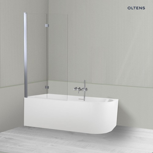 Oltens Delva Sela zestaw wanna wolnostojąca narożna 170x80 cm akrylowa lewa biała z parawanem nawannowym 115 cm 2-częściowy chrom 18005000
