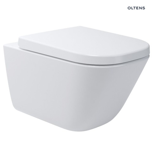 Zestaw Oltens Hadsel Stille miska WC wisząca PureRim  z deską wolnoopadającą biała 42044000