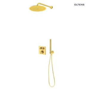 Zestaw Oltens Onega (S) bateria podtynkowa termostatyczna z deszczownicą 30 cm Vindel  i kompletem prysznicowym Ume złoto szczotkowane 36620810