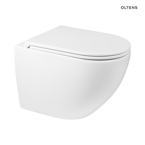 Zestaw Oltens Hamnes OneForm Kort Stille PureRim miska WC wisząca z powłoką SmartClean z deską wolnoopadającą biały połysk 42554000