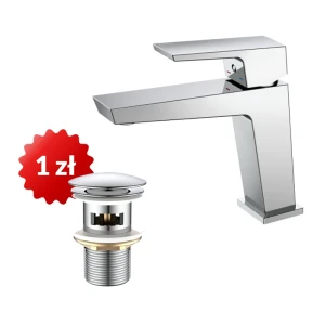 Bateria umywalkowa stojąca Vellano Chrom Avapax + Korek Click Clack do umywalki z przelewem Hydrone Chrom Avapax