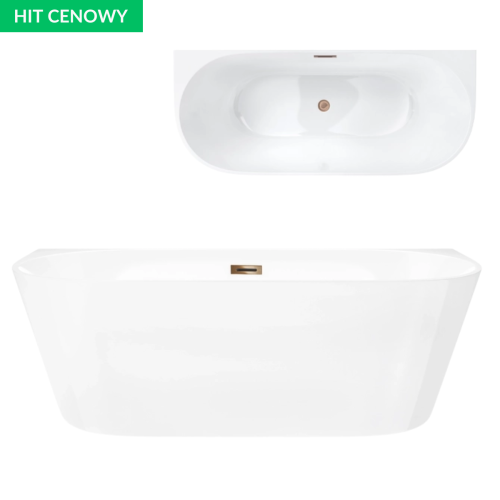 Wanna przyścienna MONO E029LBRG 160x75 cm Korek klik-klak Miedź Szczotkowana