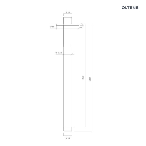 Oltens Aera ramię prysznicowe sufitowe 25 cm złoto szczotkowane 39404810