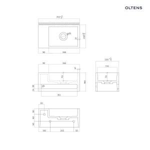 Oltens Fri umywalka 35,5x20 cm ścienna LavaForm lewa biały połysk 40006000