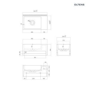 Oltens Fri umywalka 35,5x20 cm ścienna LavaForm prawa biały mat 40007900