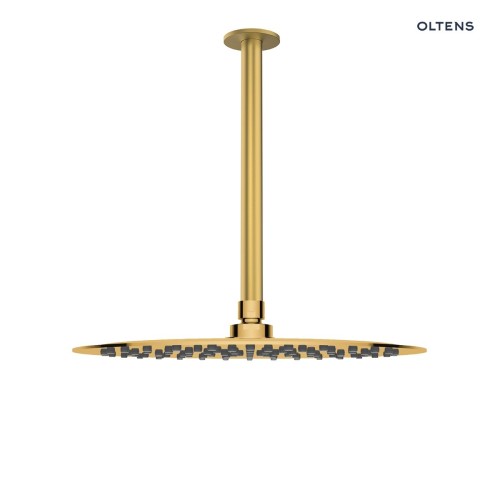 Oltens Vindel deszczownica 30 cm okrągła z ramieniem sufitowym Aera złoto szczotkowane 36081810