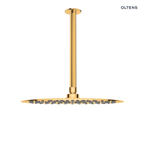 Oltens Vindel deszczownica 30 cm okrągła z ramieniem sufitowym Aera złoty połysk 36081800