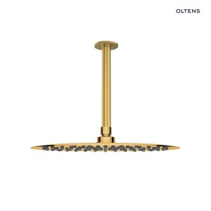 Oltens Vindel deszczownica 30 cm okrągła z ramieniem sufitowym Aera złoto szczotkowane 36082810