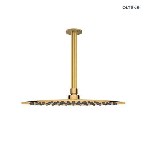 Oltens Vindel deszczownica 30 cm okrągła z ramieniem sufitowym Aera złoto szczotkowane 36082810