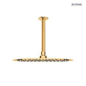 Oltens Vindel deszczownica 30 cm okrągła z ramieniem sufitowym złoty połysk 36082800