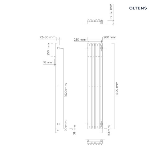 Oltens Stang S (e) grzejnik elektryczny 180x28 cm miedź szczotkowana 55127610