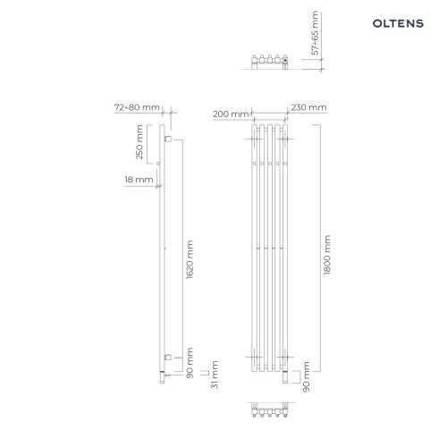 Oltens Stang S (e) grzejnik elektryczny 180x23 cm miedź szczotkowana 55126610