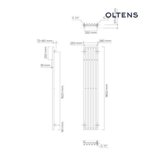 Oltens Stang (S) grzejnik łazienkowy 180x28 cm miedź szczotkowana 55027610