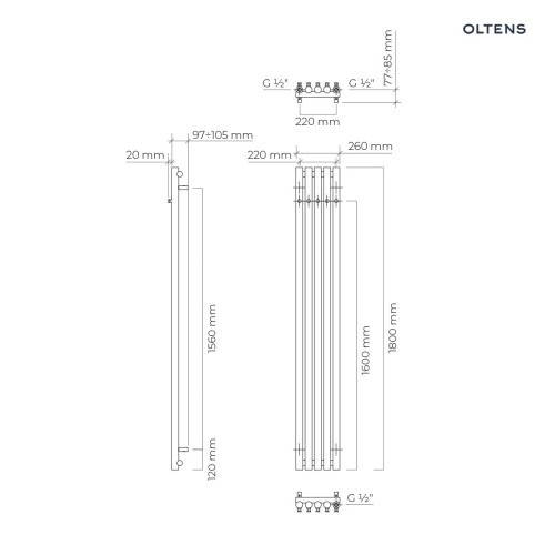 Oltens Stang grzejnik łazienkowy 180x26 cm nikiel 55017910