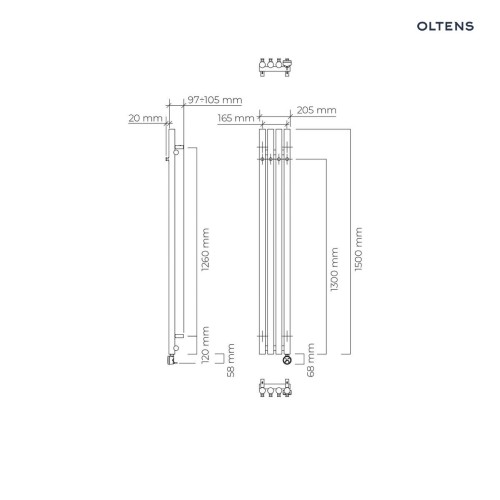 Oltens Stang (e) grzejnik elektryczny 150x20,5 cm nikiel 55120910