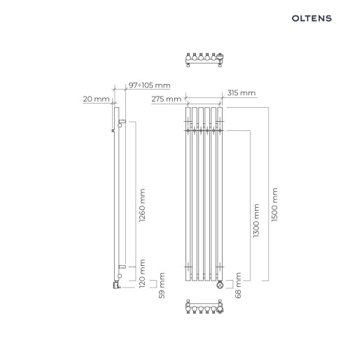 Oltens Stang (e) grzejnik elektryczny 150x31,5 cm nikiel 55122910