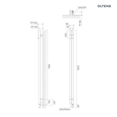 Oltens Stang (e) grzejnik elektryczny 180x9,5 cm nikiel 55110910