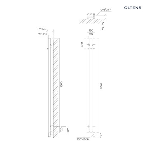 Oltens Stang (e) grzejnik elektryczny 180x15 cm nikiel 55111910