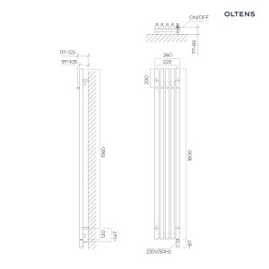 Oltens Stang (e) grzejnik elektryczny 180x26 cm nikiel 55117910
