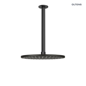Oltens Atran deszczownica 22x22 cm okrągła z ramieniem sufitowym Aera czarny mat 36084300